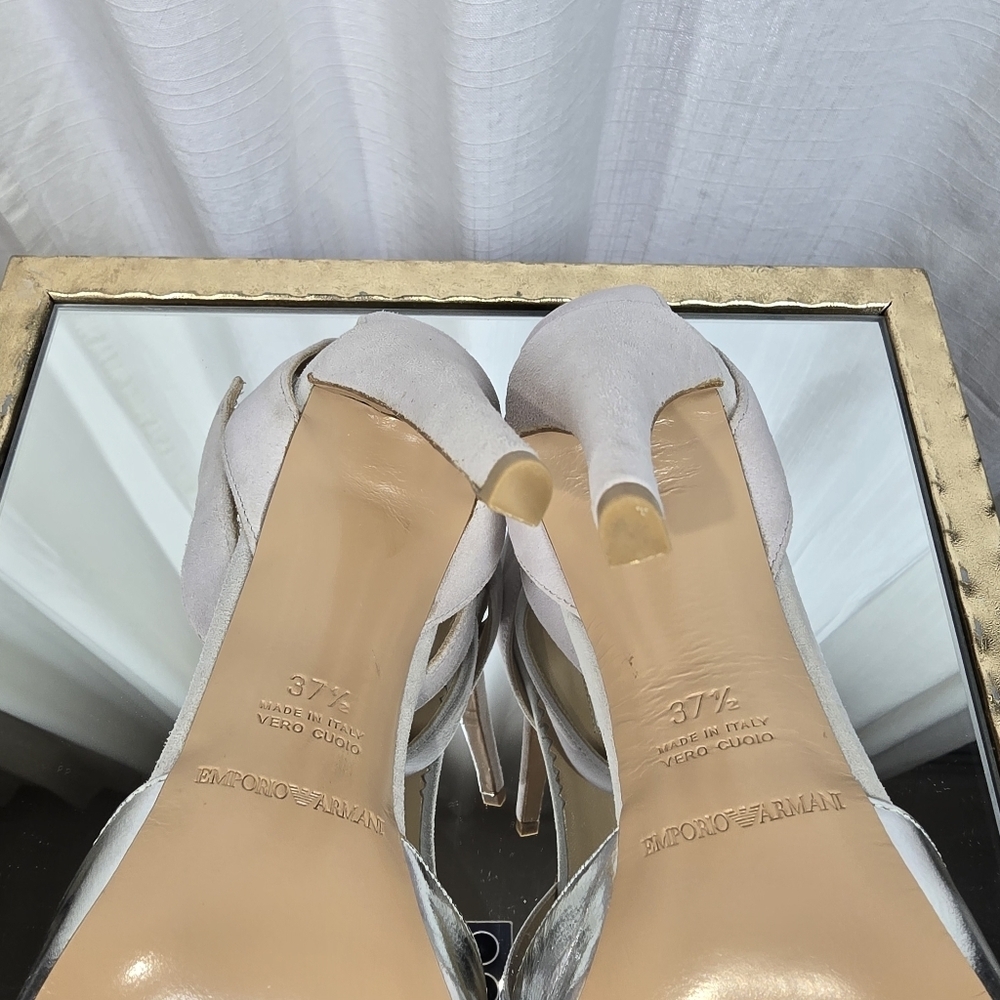 Emporio Armani Metallic Silver Leather Heels - Picture 9 of 15